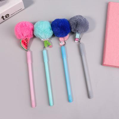 China Pen Color Plush Ball Pendant Normal Promotional Doll Plush Neutral Cartoon Stationery Gel Pen for sale