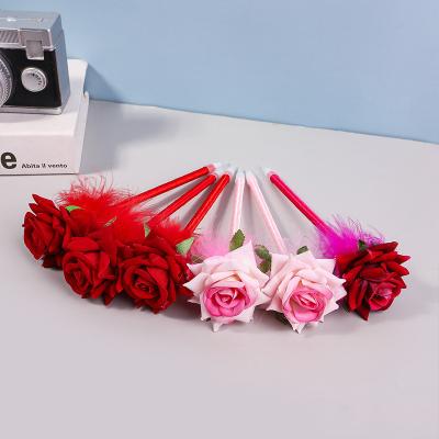 China 100% New Eco-friendly Rose Ballpoint Pen Artificial Flower Valentine's Day Gift Flower Flocking Pens for sale