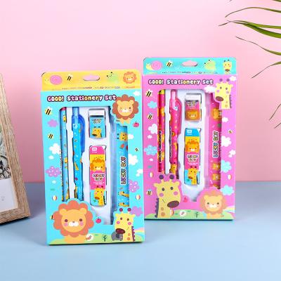 China 100% Professional Wholesale Eco-Friendly Gift Box School Supplies Mechanical Pencil Ruler Erasers Set Student Creative Cartoon Stationery Set for sale