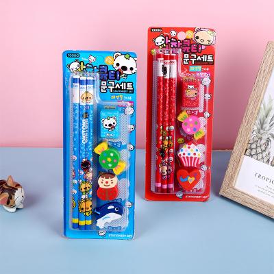 China 100% Eco-friendly Puffy Cartoon Stationery Set Office School Pencil Eraser Kawaii Kids Stationary Sets 7pcs for sale