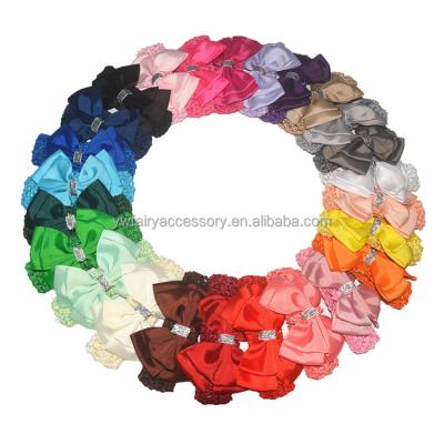 China Large Bow Baby Hair Ribbon Elastic Crochet Headband Accessories Various Colors For Kids Baby Handmade Headbands for sale