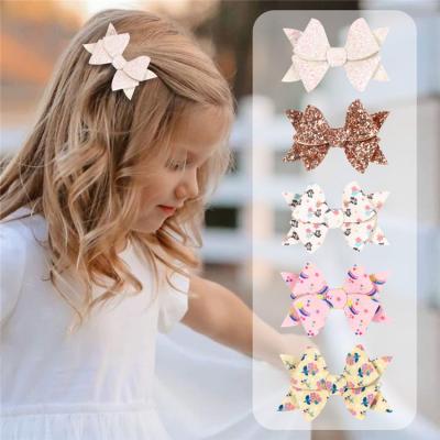 China Glitter Fabric 3 Inch Glitter Rainbow Butterfly Hair Clips Panda Hairgrips Girls Floral Hair Bows For Kids for sale