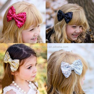 China Hot Selling Fancy Sequin Fabric Sparkle Sequin Bows Hair Clip Girls Sequin Hair Bow With Clip for sale