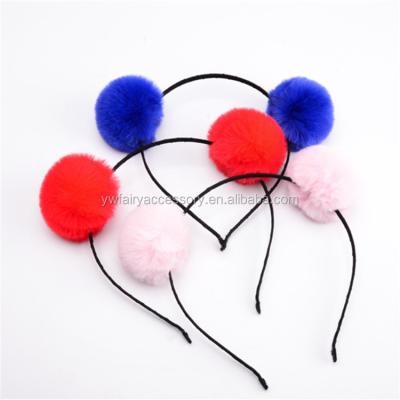 China Fabric Fancy Kids Pink Fur Ball Hair Band Girls Colorful Pom Poms Headband for sale