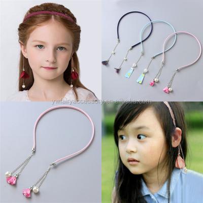 China Simple Fabric Fashion Flower Hair Bands For Girls Kids Crystal Tassel Headband for sale