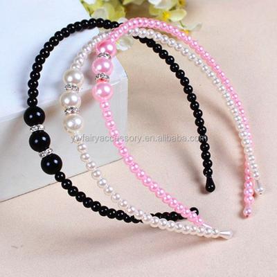 China Fabric In Stock Wholesale Cheap Pearl Kids Girls Jewelry Pink Beaded Headband for sale