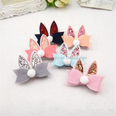 China Fancy Felt Felt Bow Hair Accessories Kids Glitter Bunny Ears Hair Clips For Girls for sale