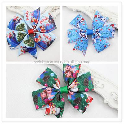 China Hot-sales bulk frozen grosgrain ribbon frozen hair bow with Elsa and Anna children hair for sale