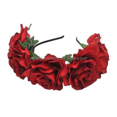 China New Design Hair Accessories Girl Hair Accessories Red Artificial Multilayer Flower Crown Headband Hawaiian Beach Headbands For Sale for sale