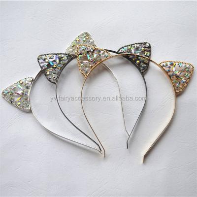 China Fashion Women Metal Rhinestone Hair Bands Girls Cat Ears Crystal Headband for sale