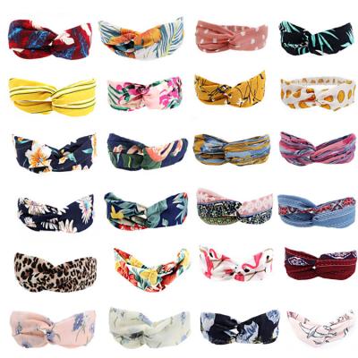 China Fashion Women's Flower Printed Headbands Headwraps Twisted Elastic Hair Bands Hangers Hair Accessories for sale