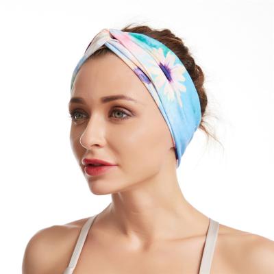 China European and American style fashion tie dye headbands for women girls knotted multi color headband cotton floral head wrap for sale