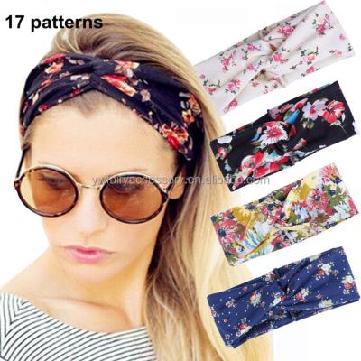 China Fashion Headbands For Women Elastic Flower Printed Turban Headwrap Knotted Soft Twisted Headband for sale