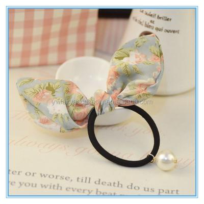 China Elastic Fabric Fashion Hair Bands With Pearl Charm Girls Fabric Knotted Hair Tie for sale