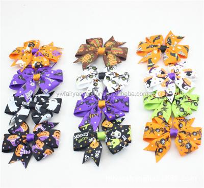 China Grosgrain Ribbon Halloween Props Grosgrain Ribbon Bow with Pumpkin Baby Halloween Hair Bows for sale