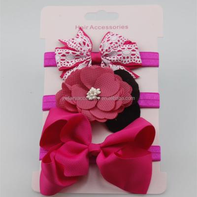 China Wholesale Cloth Babies 3pcs Flower Headbands Set Decorative Cloth Bow Kid Hair Accessories Sets for sale