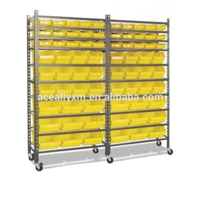 China Movable Steel Rivet Shelves Storage Shelves With Trash Cans Customized Plastic Parts Bins for sale