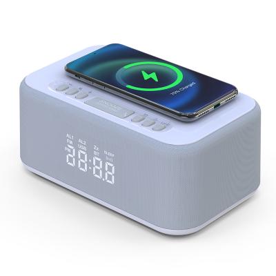 China Bass Bluetooth Speaker Charging Smart QI LED Digital Stereo Multifunction FM Radio Digital Radio Alarm Clock for sale