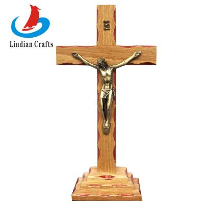 China Olive Wood Crucifix World Cross with Metal Bronze Plated Crucifixion for sale