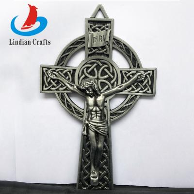 China Worldwide Metal Tin Plated Knotted Cross Wall Crucifix 8 1/2 Inch for sale