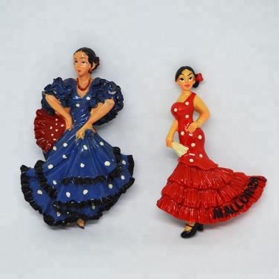 China Shape Flamenco Dancer Resin Fridge Magnet Espana Dancer Refrigerator Magnet for sale