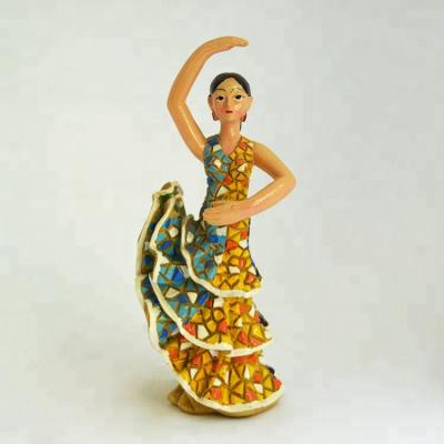 China Handmade Mosaic Polyresin Statue Spain Flamenco Dancer Statue Spain Souvenirs Europe Mosaic Sculpture for sale