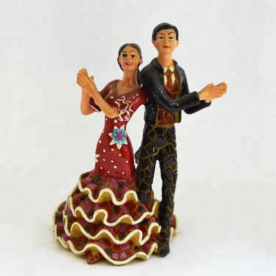 China Handmade Dancer Couple Mosaic Europe Mosaic Resin Statue Spain Flamenco Figurine For Home Decor for sale