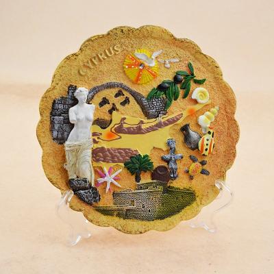 China Custom Cyprus Hand Carved 3D Cyprus Beach Venus Wall Hanging Polyresin Souvenir Plaque Memorial Dish for sale