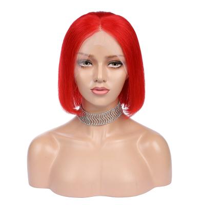 China No Shedding/No Tangle/Fashion Soft 8-14 Inch Colored Virgin Hair Lace Front Red Bob Wig/Shiny for sale