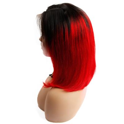 China No Shedding/No Tangle/Soft/Shiny Ombre Style Wig #1B/Red Color Short Lace Bob Wig Human Hair for sale