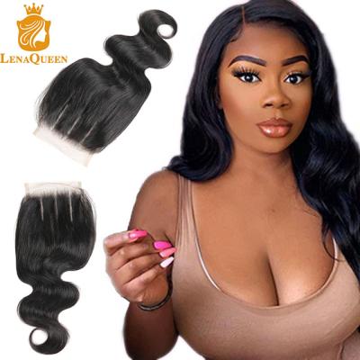 China 10 Inch Brazilian Human Hair Boby Wave 4x4 Body Wave Three Part Lace Closure Unprocessed Virgin Human Hair 100% Natural Color for sale