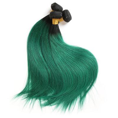 China No Shedding / No Tangle / Soft / Shiny Straight Wave Mixed Color Hair Weaves #1B / Green Ombre Bundles With Closure for sale