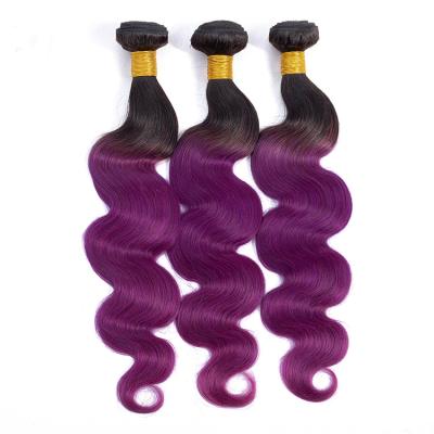 China No Shedding/No Tangle/Soft/Shiny Body Weave Bundles #1B/Purple Ombre Color Virgin Hair for sale