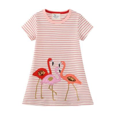 China OEM Factory Cotton Kids Girl Dress Teenage Girls Dresses Casual Embroidery Flamingo for Kids Girls 100% Cotton for sale