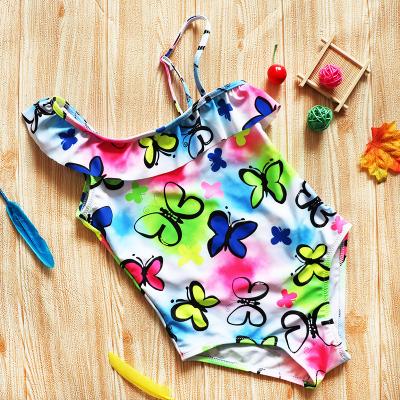 China 2022 New Girls Ruffles Colorful Butterfly Swimwear QUICK DRY One-Shoulder One-Piece Bikini for Girls and Kids for sale