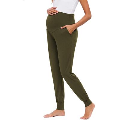 China Breathable Bamboo Lounge Gaiters Maternity Pants For Women Pockets Stretchy Pregnant Pants Lounge Pants for sale