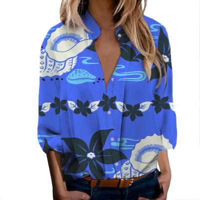 China Aloha Flowers Print Autumn Office Ladies Casual Sleeve Shirt Wholesale Women's Blouses and Shirts Plus Size Anti-Shrink Long for sale