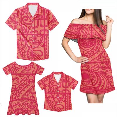 China Summer Breathable Custom Party Maori Tattoo Pattern Plus Size Casual Equipment Parent-Child Family Set 4 Pieces Wholesale for sale