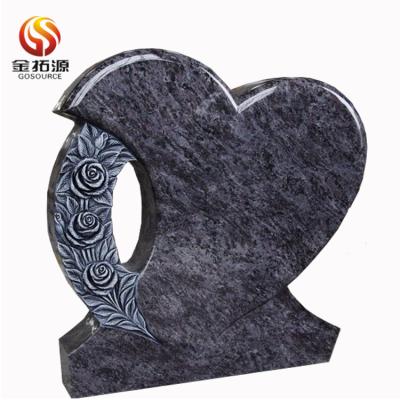 China Contemporary Bahama Blue Granite Carved Flower Monument Granite Headstone for sale