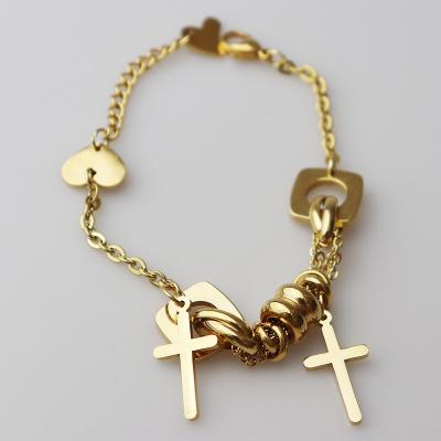 China Factory TRENDY Gold Plated Stainless Steel Bracelets Bangle Charm Italian Style Cross Bracelet for sale