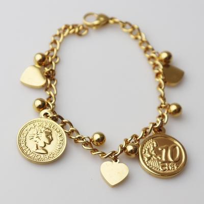 China FASHIONABLE Women Gold Bangle Stainless Steel Coin Charm Bangle Coin Charm Bracelet for sale