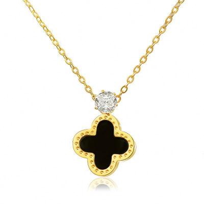 China Black Four Leaf Clover Necklace Fancy Stainless Steel Clover Chain Necklace for sale