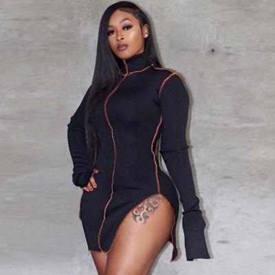 China SZ10360S 2020 HOT SALE 2021 New Summer Viable Long Sleeve Slit Linehigh-Strangled Dress for sale