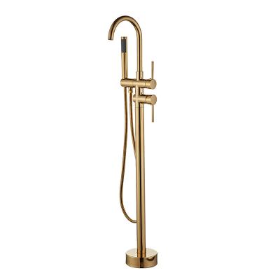 China Sliding Barless Gold Swept Bathtub Faucet Style Handles Luxury Floor Mounted Shower Faucet Filler Tub Double Sink Mixer Taps for sale