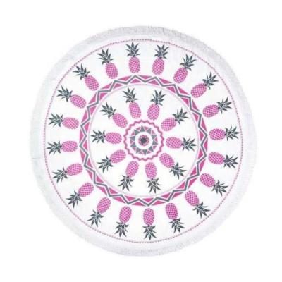 China Child Safe Pineapple Round Beach Towel With Tassels Jacquard Sand Circle Picnic Mat 450GSM Cotton Free Printing 100% OEM Large 150cm for sale