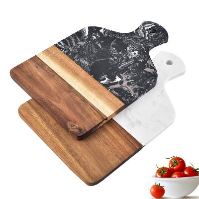 China Sustainable Square Acacia Solid Wood With Scagliola Cheese Cutting Board Chopper for sale