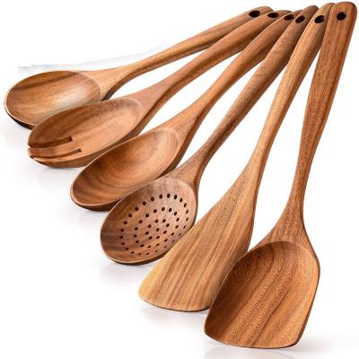 China Sustainable Natural Wooden Utensils Kitchenware Cookware Set Spatulas Wooden Spoons And Spoons For Cooking Salad Fork for sale