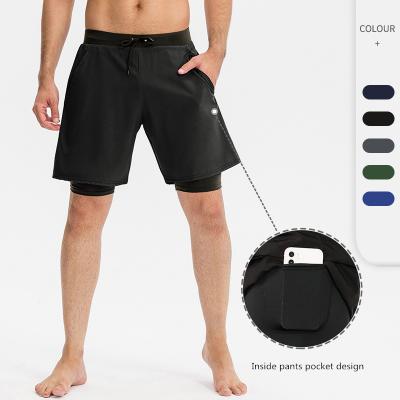 China Breathable Running Gym Men Sports Shorts Two Piece Quick Dry Drawstring Exercise Gym for sale