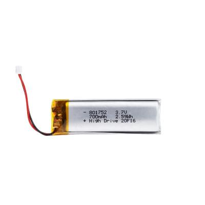 China Toys Highdrive 801752 lithium polymer battery 3.7v 700mAh lipo battery IoT/Lora/LPWAN/NB-IOT devices for sale