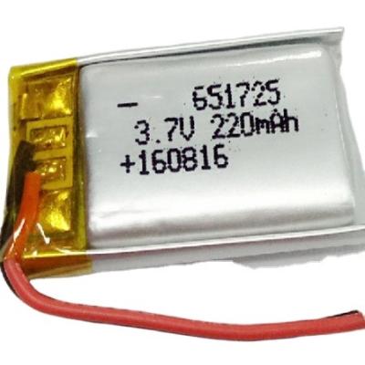 China Portable Lipolymer Highdrive 651725 3.7v 220mAh lithium polymer battery 3.7V 220mAh lipo battery for sale